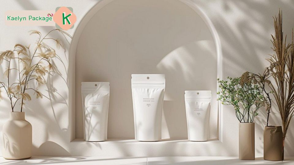 Minimalist Packaging ซองฟอยล์เรียบง่ายสีขาวกับโลโก้สีดำ พรีเมียมและยั่งยืน